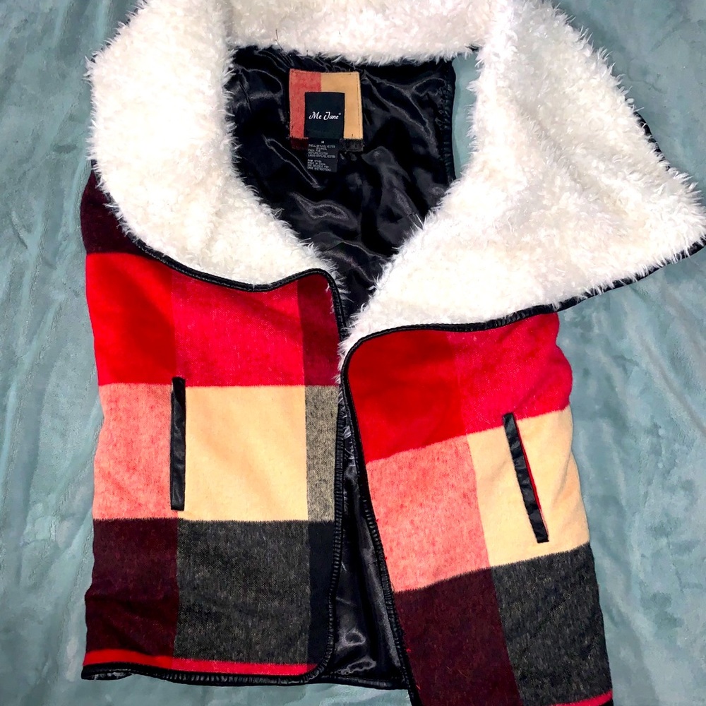 Red Buffalo Plaid Sherpa lined cardigan vest